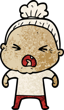 Bir insan tarafından çizilmiş kızgın yaşlı kadın çizgi filmi.