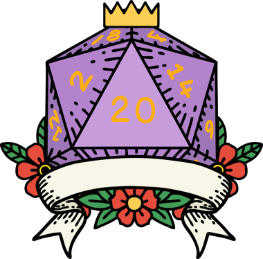 Retro Dövme Biçimi Doğal 20 kritik vuruş D20 zar bir insan tarafından çizildi