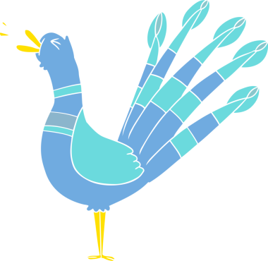 Bir insan tarafından çizilmiş düz renkli tavus kuşu