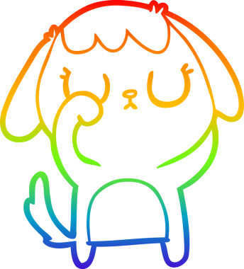 Gökkuşağı gradyan çizimi. Bir insan tarafından çizilmiş şirin bir köpek çizimi.