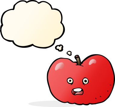 bir insan tarafından çizilmiş düşünce baloncuklu çizgi film elması