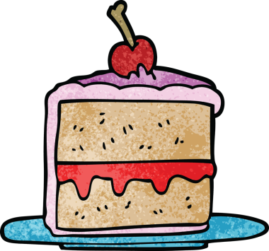 Bir insan tarafından çizilmiş karikatür pasta dilimi.