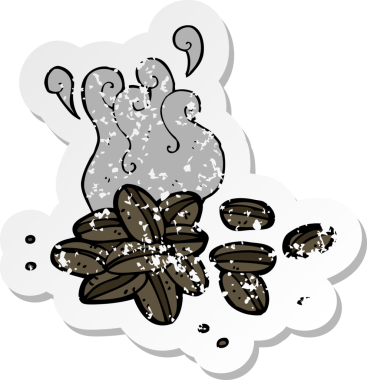 Bir insan tarafından çizilmiş kahve çekirdeklerinin gerilimli retro yapıştırması.