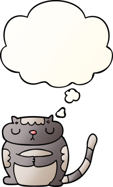 Bir insan tarafından çizilmiş yumuşak eğimli düşünce baloncuklu şirin çizgi film kedisi.