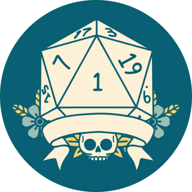 Retro Dövme Biçimi Doğal Bir d20 zar bir insan tarafından çizildi