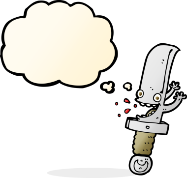 Bir insan tarafından çizilmiş çılgın bıçaklı çizgi film karakteri.