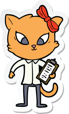 Bir insan tarafından çizilmiş çizgi film kedisinin çıkartması.