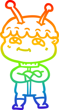 Gökkuşağı gradyan çizimi bir insan tarafından çizilmiş dost bir uzay adamının çizimi