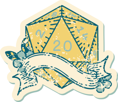 Retro Dövme Biçimi Doğal 20 D20 zar bir insan tarafından çizildi