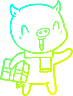 Bir insan tarafından çizilmiş ksenli mutlu bir domuz çizgi filmi çizimi.