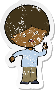 Mutsuz bir çocuğun, bir insan tarafından çizilen barış işaretini verdiği karikatürdeki gerilimli yapıştırma.