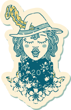 Bir insan şairin, doğal 20 zar atışıyla bir insan tarafından çizilmiş grunge etiketi.