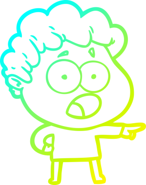 Bir insan tarafından çekilen şaşkınlık içinde soluk soluğa bir çizgi film karakteri çizimi.