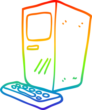 bir insan tarafından çizilmiş bir çizgi film bilgisayarının ve klavyenin gradyan çizimi