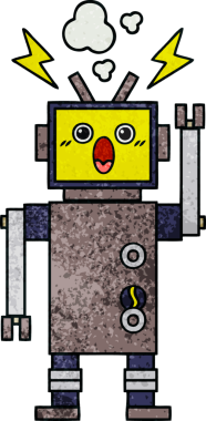 Bir insan tarafından çizilmiş bozuk bir robotun retro grunge desen karikatürü