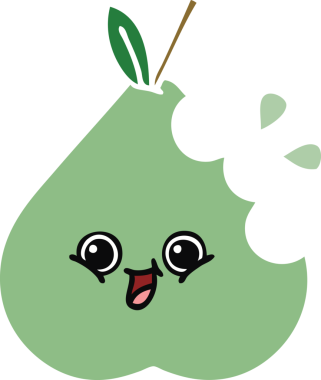 Bir insan tarafından çizilmiş yeşil bir armutun düz renkli retro karikatürü