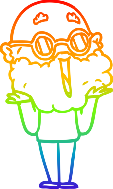 Karikatür çizen gökkuşağı gradyanı çizen neşeli sakallı adam bir insan tarafından çizilmiş.