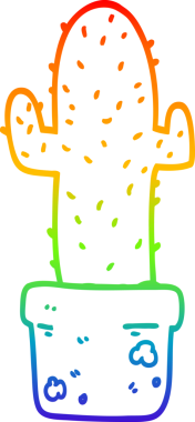 Bir insan tarafından çizilmiş bir kaktüsün gökkuşağı gradyanı çizimi
