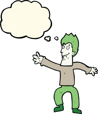 Bir insan tarafından çizilmiş düşünce baloncuğu olan bir vampir.