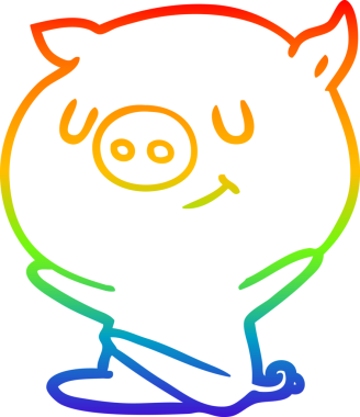 gökkuşağı gradyan çizimi mutlu çizgi domuz çizimi bir insan tarafından çizilmiş