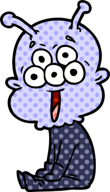 Bir insan tarafından çizilmiş mutlu bir uzaylı çizgi filmi.