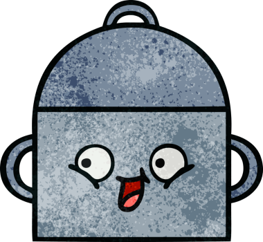 Bir insan tarafından çizilmiş yemek tenceresinin retro grunge desenli karikatürü