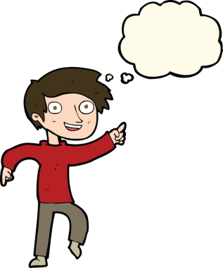 çizgi film mutlu çocuk bir insan tarafından çizilmiş düşünce balonuyla işaret