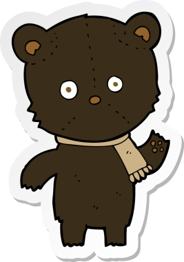 Bir insan tarafından çizilmiş siyah ayı sallayan bir karikatür çıkartması.