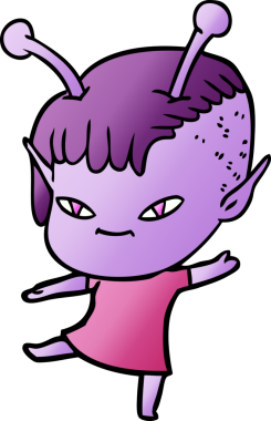 Bir insan tarafından çizilmiş sevimli uzaylı kız çizgi filmi.