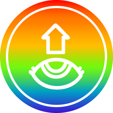 Gökkuşağı gradyan bir insan tarafından çizilmiş dairesel simgeye bakan göz.