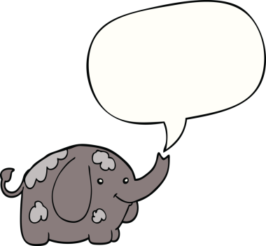 Bir insan tarafından çizilmiş konuşma balonlu bir fil.
