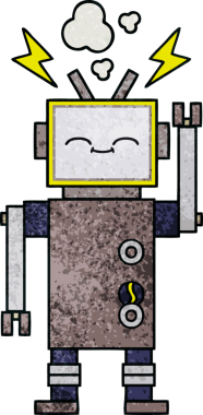 Bir insan tarafından çizilmiş bir robotun retro grunge dokusu