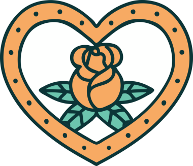 Bir insan tarafından çizilmiş kalp ve çiçeklerin ikonik dövme şekli