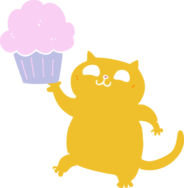 Bir insan tarafından çizilmiş kekli düz renkli çizgi film kedisi.