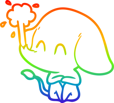 Gökkuşağı gradyan çizgisi insan tarafından çizilmiş su püskürten şirin bir fil çizimi.