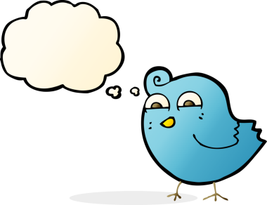 Bir insan tarafından çizilmiş düşünce baloncuklu komik kuş.