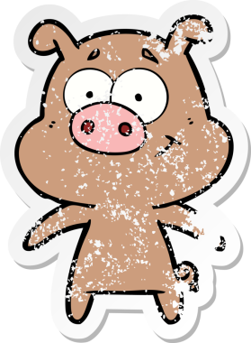 Bir insan tarafından çizilmiş mutlu çizgi film domuzunun sıkıntılı çıkartması.