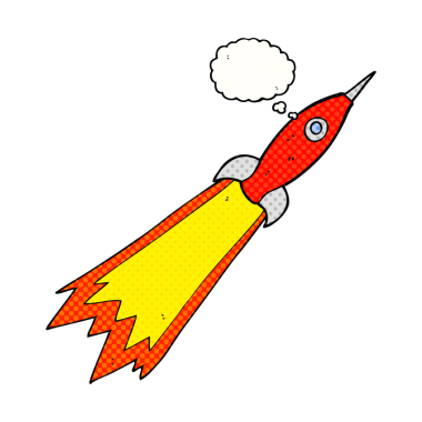 Bir insan tarafından çizilmiş serbest çizim balon karikatür roketi