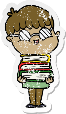 Bir insan tarafından çizilmiş gözlük takan çizgi film karakterinin sıkıntılı çıkartması.