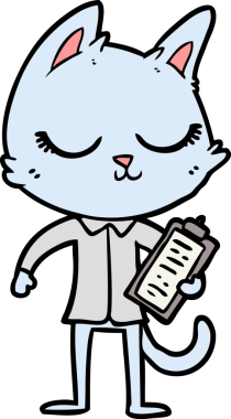 Bir insan tarafından çizilmiş sakin bir çizgi film kedisi.