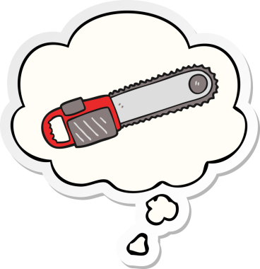 Düşünce baloncuklu testere insan tarafından çizilmiş bir çıkartma.