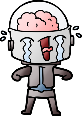 Bir insan tarafından çizilmiş ağlayan robot çizgi film.