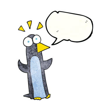 Serbest konuşma baloncuğu desenli çizgi film Bir insan tarafından çizilmiş penguen şaşırttı