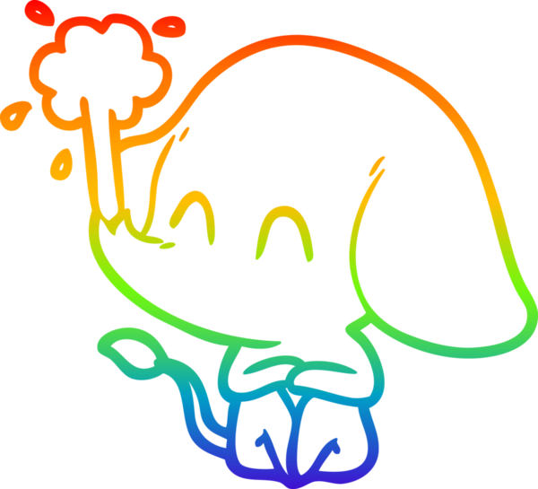 Gökkuşağı gradyan çizgisi insan tarafından çizilmiş su püskürten şirin bir fil çizimi.