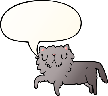 bir insan tarafından çizilmiş yumuşak eğimli konuşma baloncuklu çizgi film kedisi