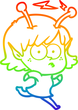 Gökkuşağı gradyan çizgisi bir insan tarafından çizilmiş uzaylı bir kızın çizimi