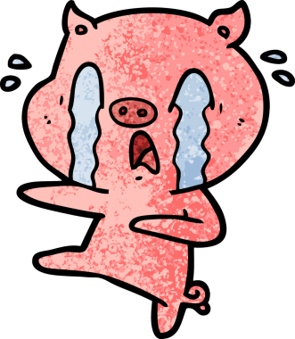 Bir insan tarafından çizilmiş ağlayan domuz çizgi filmi.