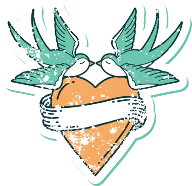 Kederli sembolik dövme stili kırlangıçlar ve bir insan tarafından çizilmiş sancaklı kalp.