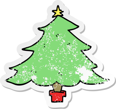 Bir insan tarafından çizilmiş karikatür Noel ağacının sıkıntılı çıkartması.