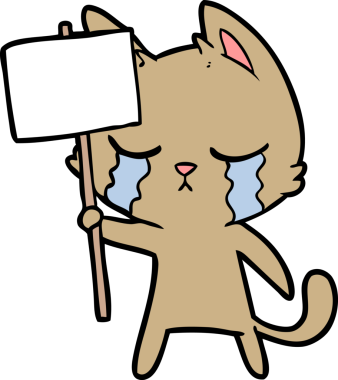 Bir insan tarafından çizilmiş ağlayan çizgi film kedisi.